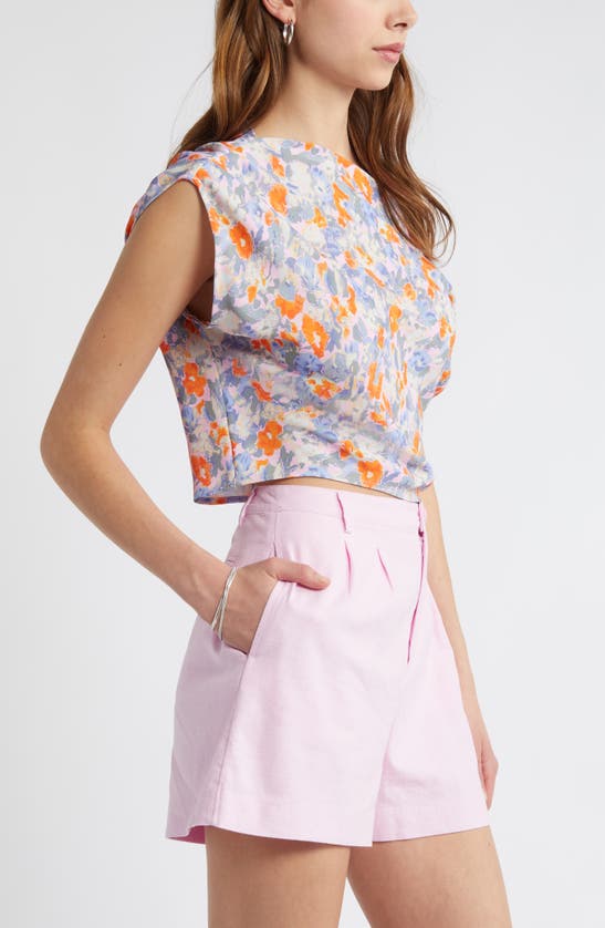 Shop Open Edit Asymmetric One-shoulder Top In Pink/ Sky Floral