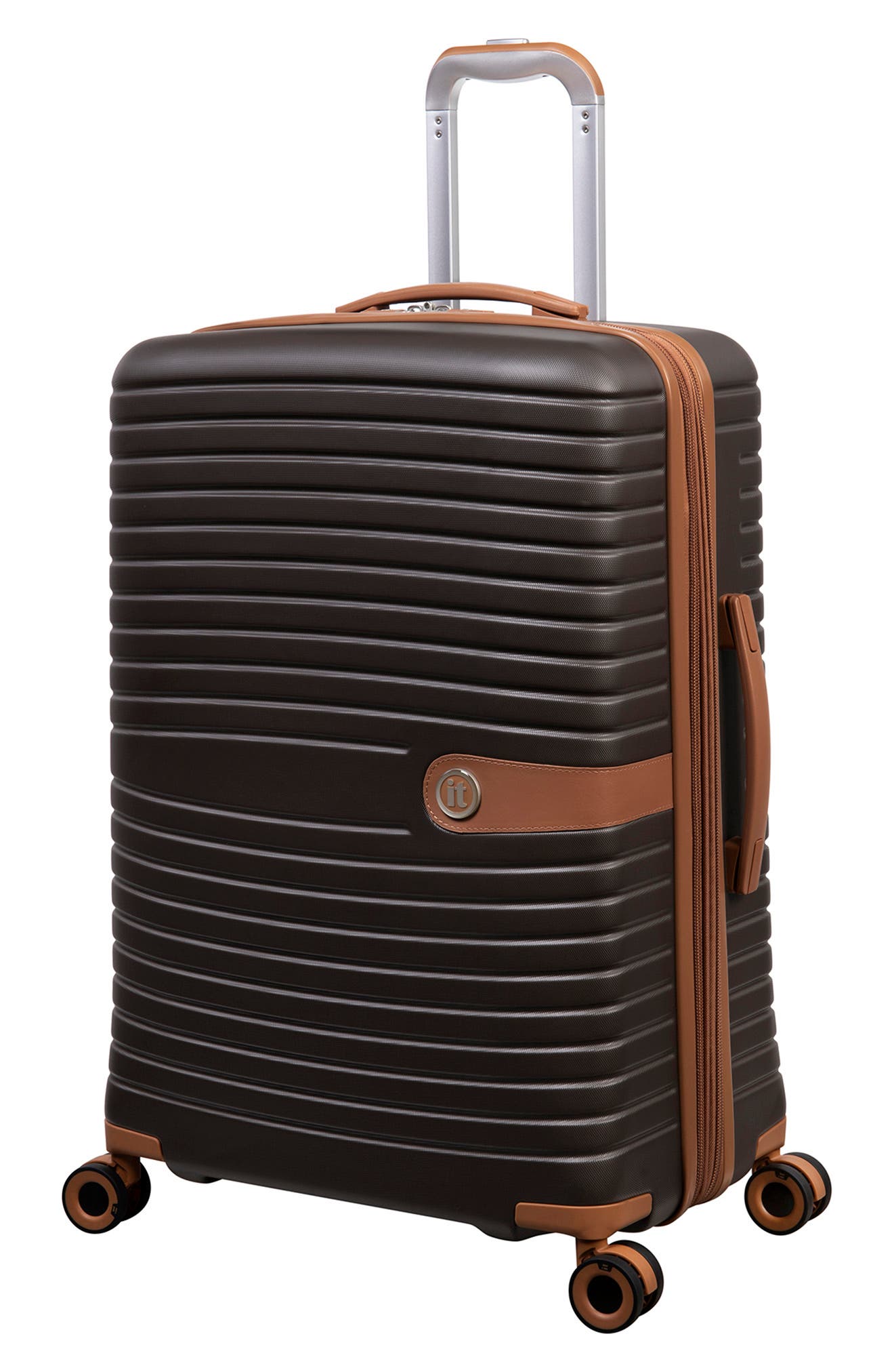 brown hard case luggage