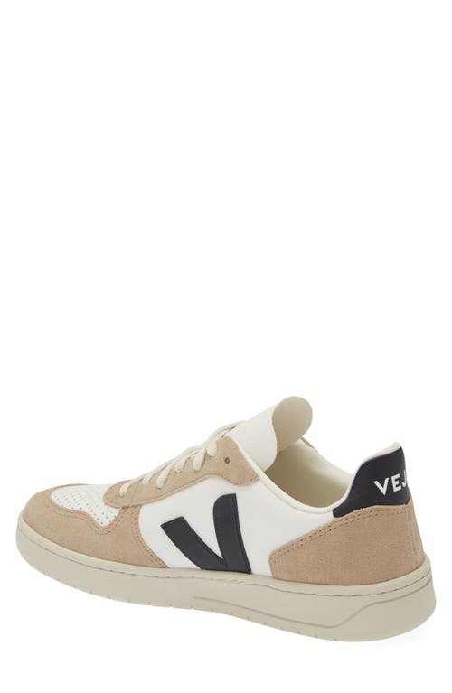 Veja V-10 Leather And Suede Low-top Sneakers In Sahara/extra-white/black