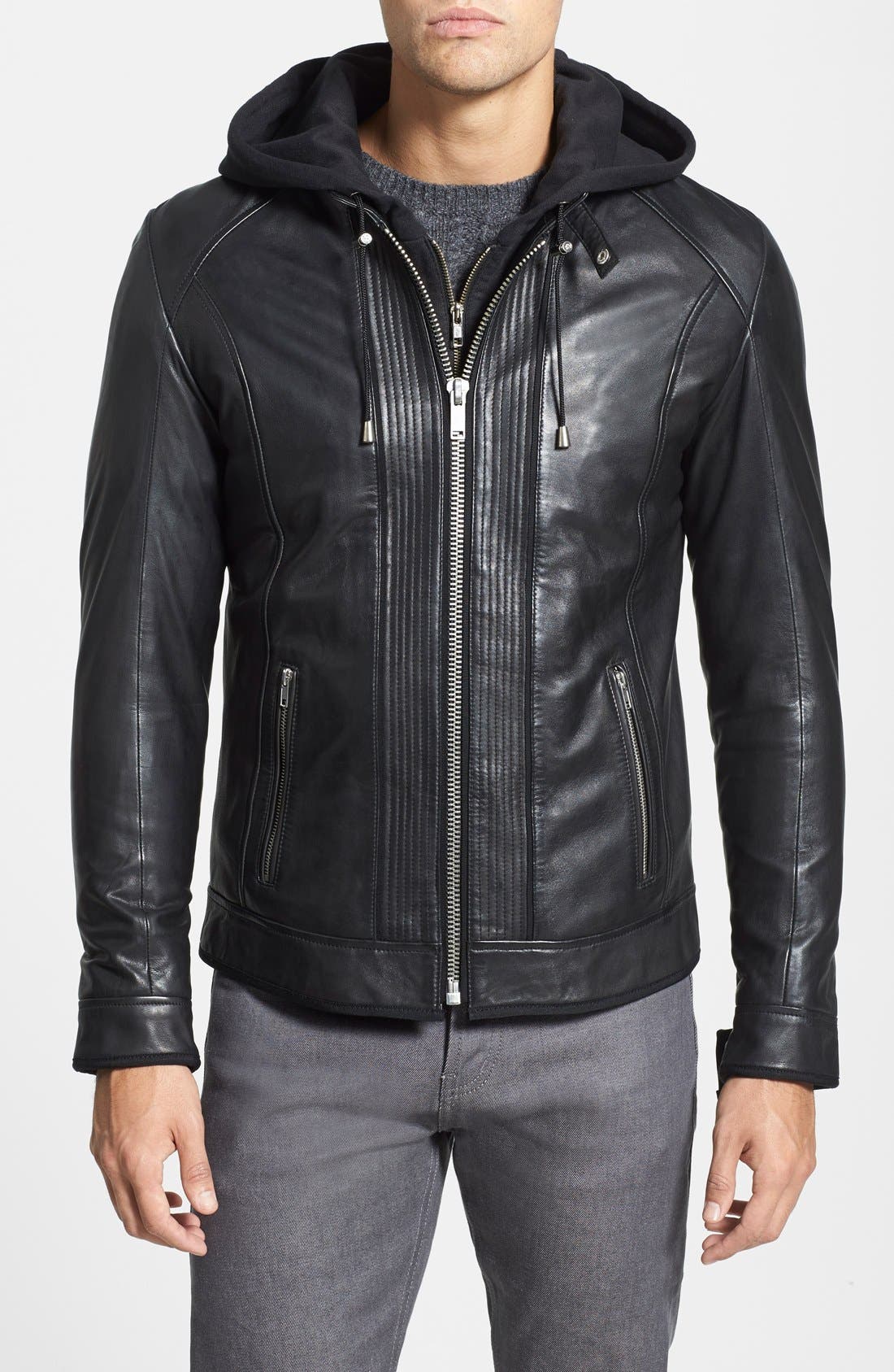 lamarque hooded leather jacket