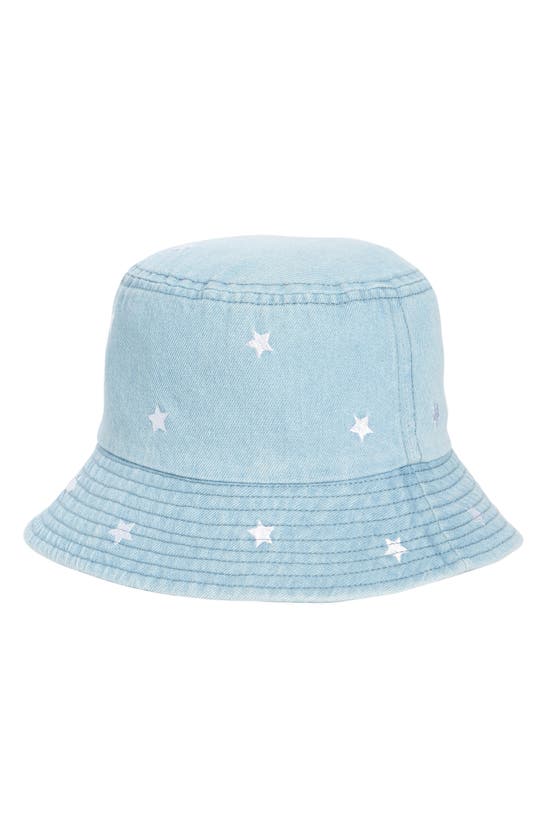 Shop The Accessory Collective Kids' Star Embroidery Denim Bucket Hat In Blue