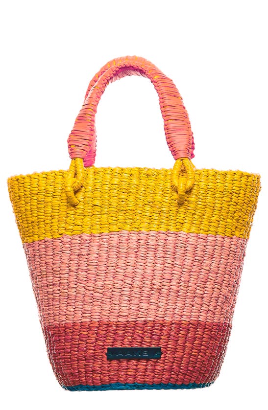 A A K S Aaks Tia Raffia Bucket Bag In Yellow/ Pale Pink/ Dark Orange