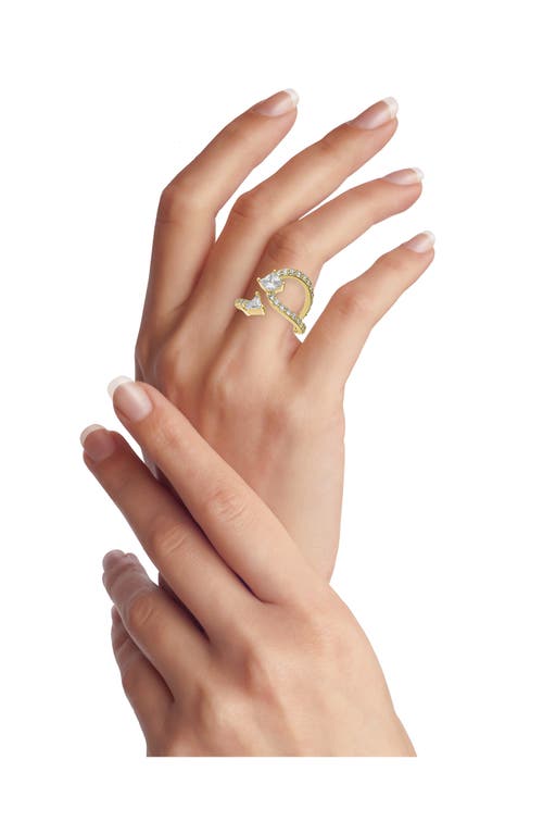 Shop Cz By Kenneth Jay Lane Cubic Zirconia Wrap Bypass Ring In Clear/gold