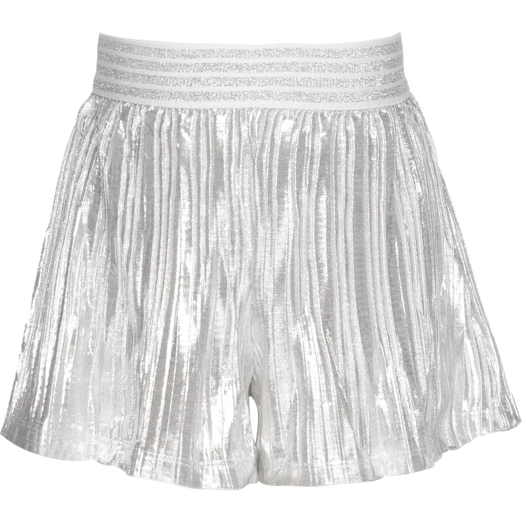 Truly Me Kids' Pleated Metallic Shorts In Silver