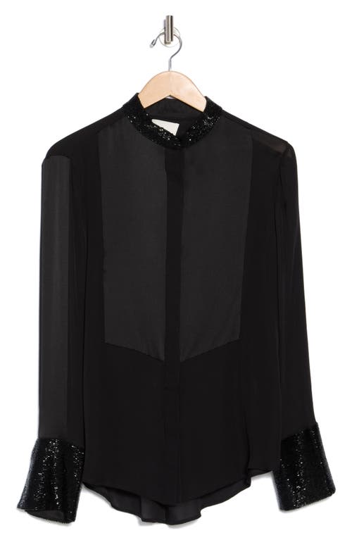 Twp Beaded Trim Silk Button-up Shirt In Black