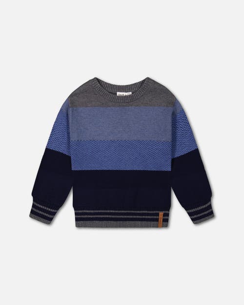 Shop Deux Par Deux Boy's Colorblock Sweater Blue Gradient In Peacoat