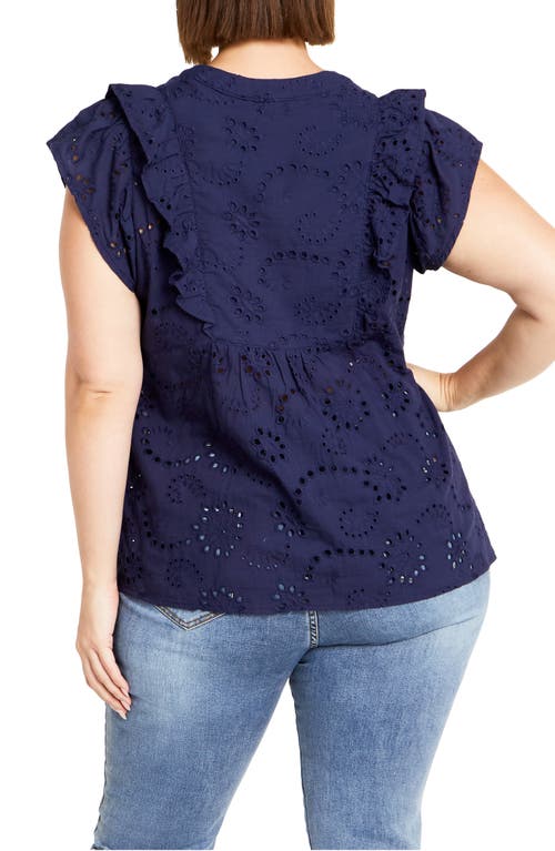 Shop City Chic Casey Eyelet Cotton Top In Navy