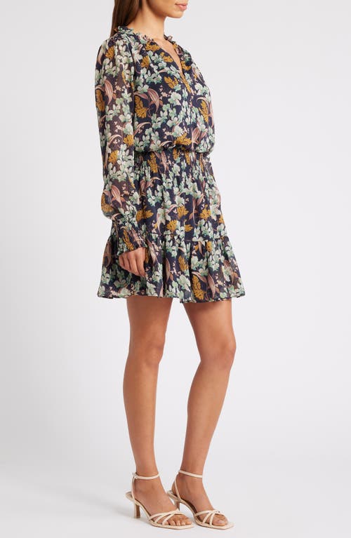 Shop Chelsea28 Floral Print Long Sleeve Chiffon Dress In Navy Multi