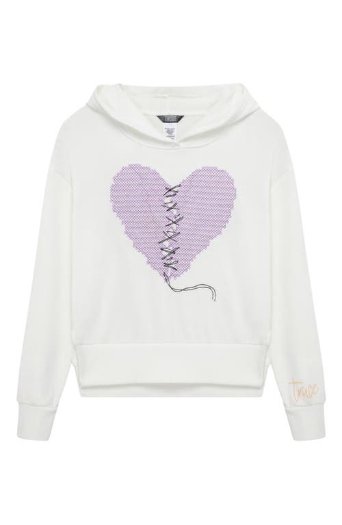 Truce Kids' Embroidered Heart Graphic Hoodie in Off-White 