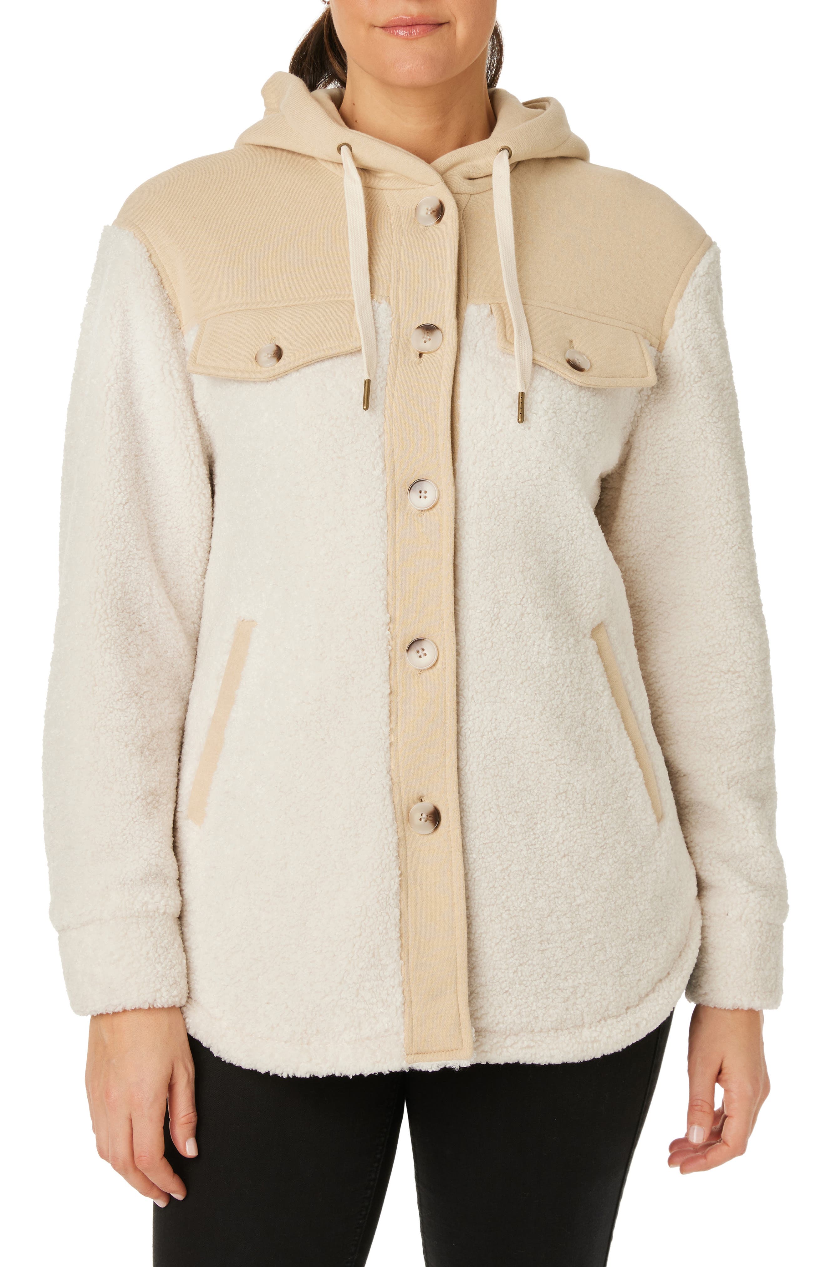 Sanctuary Mixed Media Faux Shearling Hooded Jacket Nordstrom
