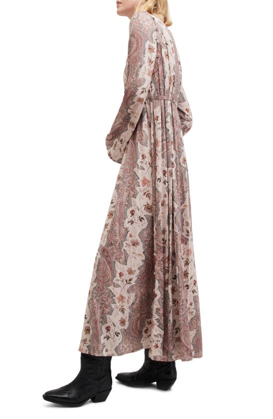 Shop Allsaints Susannah Cascade Floral Paisely Convertible Long Sleeve Dress In Clay Pink