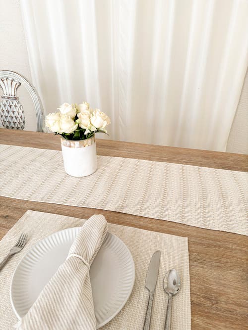 Anaya Summer Twist Indoor Outdoor Table Runner In Beige
