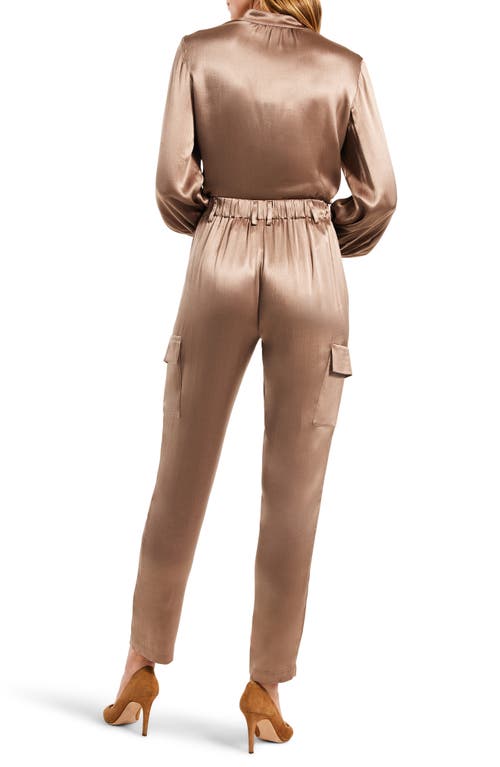 Nic + Zoe Elevated Satin Tapered Leg Cargo Pants In Stucco
