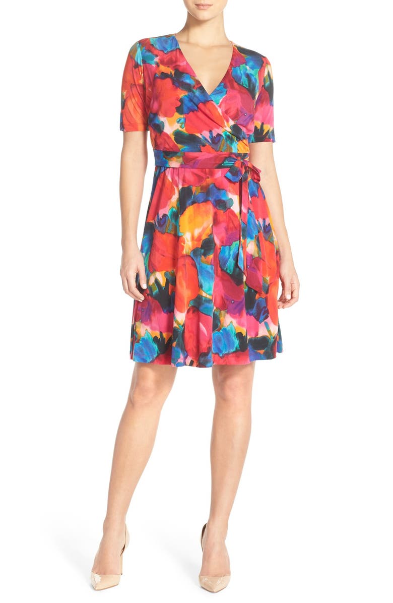 Ellen Tracy Watercolor Print Jersey Faux Wrap Dress | Nordstrom