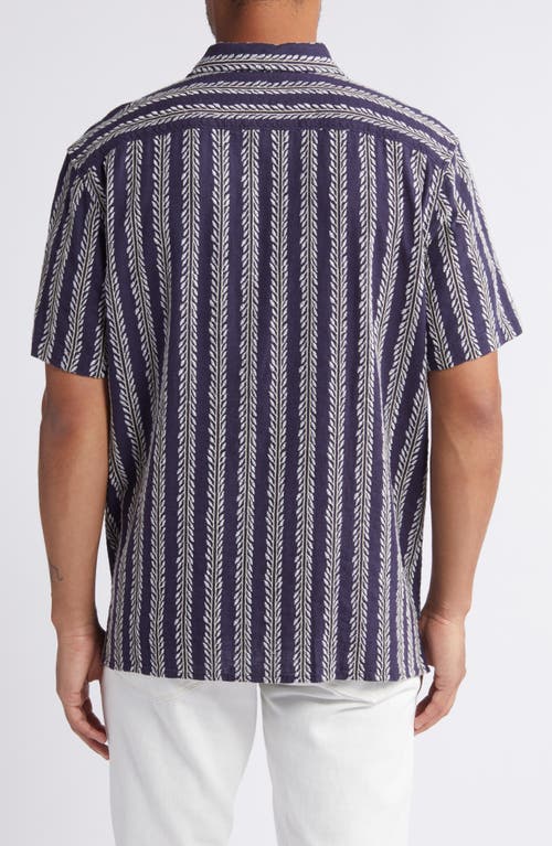 Shop Treasure & Bond Regular Fit Vine Stripe Embroidered Short Sleeve Button-up Shirt In Navy Blazer Vertical Vines