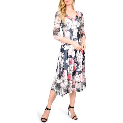 Petite Komarov Floral Charmeuse & Chiffon Midi Dress, Pink