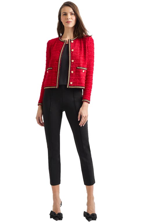 Misook Double Chain Trim Eyelash Jacket In Rouge