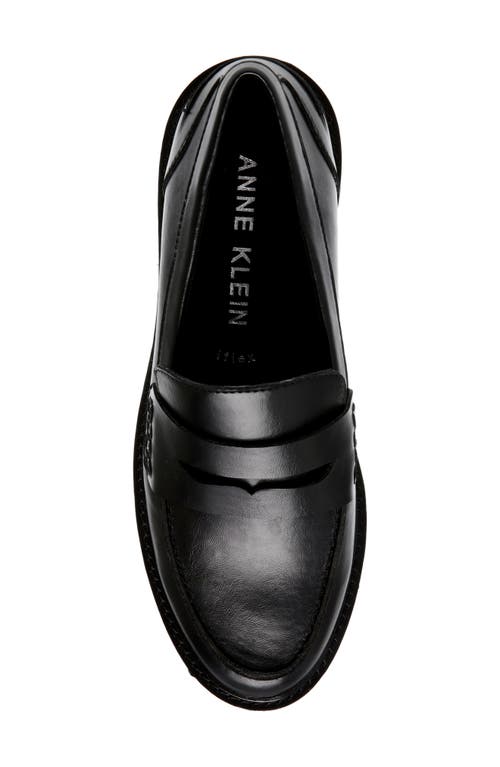 Anne Klein Utopia Womens Lugged Sole Slip-on Loafers In Black Smooth
