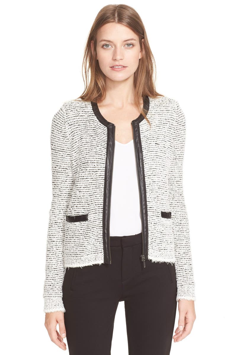 Joie 'Jacolyn B' Leather Trim Cardigan | Nordstrom