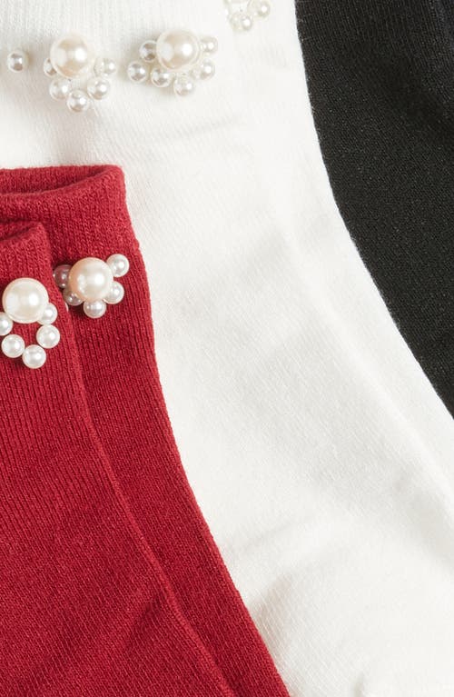 Stems Assorted 3-pack Faux Pearl Embellished Ankle Socks In Black Multi