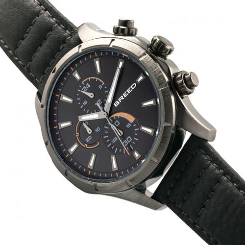 Shop Breed Lacroix Chronograph Leather-band Watch In Gunmetal/black