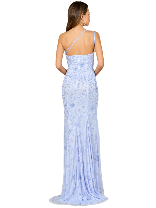 Lara New York One Shoulder Beaded Gown With Slit In Periwinkle