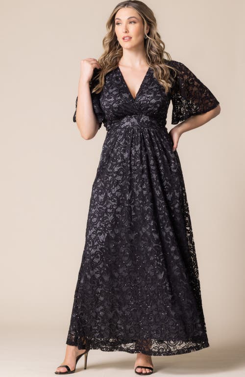 Kiyonna Luminous Sequin Lace A-line Gown In Storm Grey