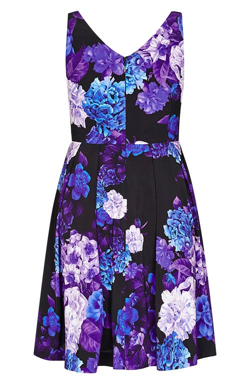 City Chic Hydrangea Floral Print Sleeveless Crêpe De Chine Minidress In Black