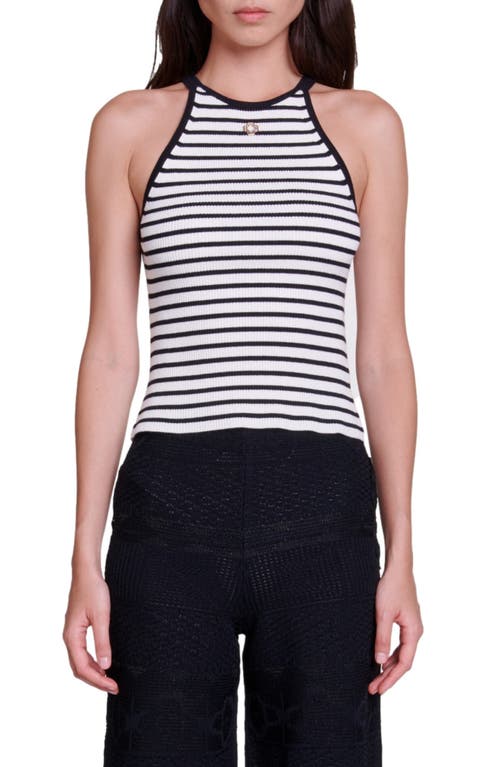 maje Matchoulia Stripe Rib Sweater Tank Black /White at Nordstrom,