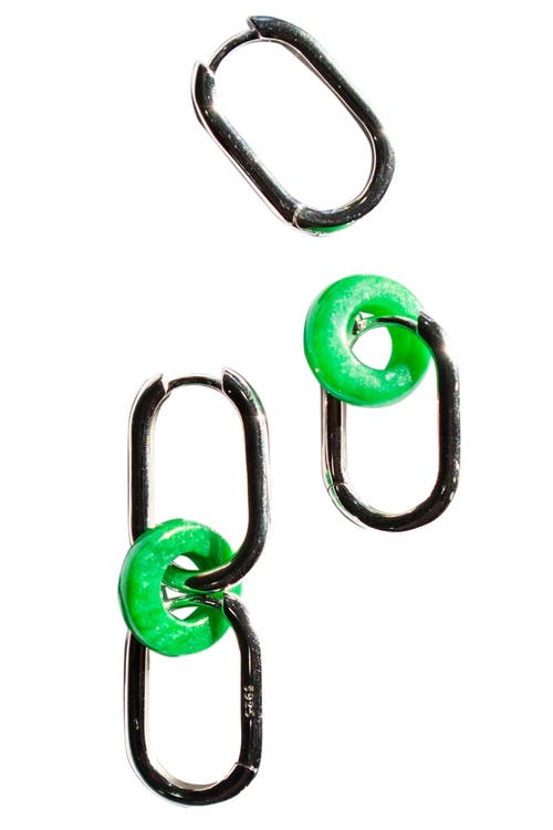 Seree Della Convertible Link Large Gold Jade Earrings In Bright Green