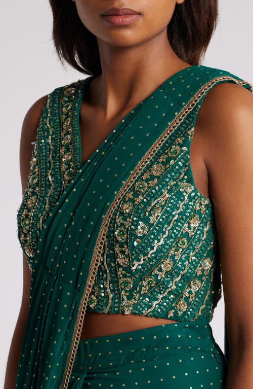 Shop Sani Zian Drape Saree In Emerald