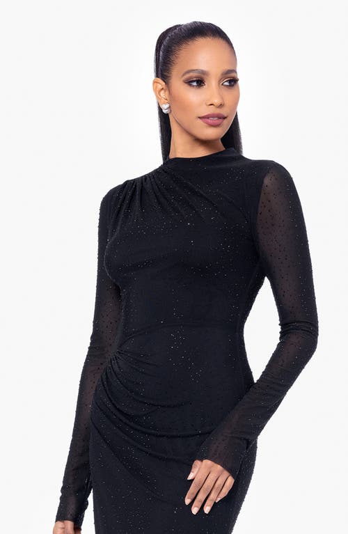 Shop Betsy & Adam Embellished Long Sleeve Mermaid Gown In Black/black