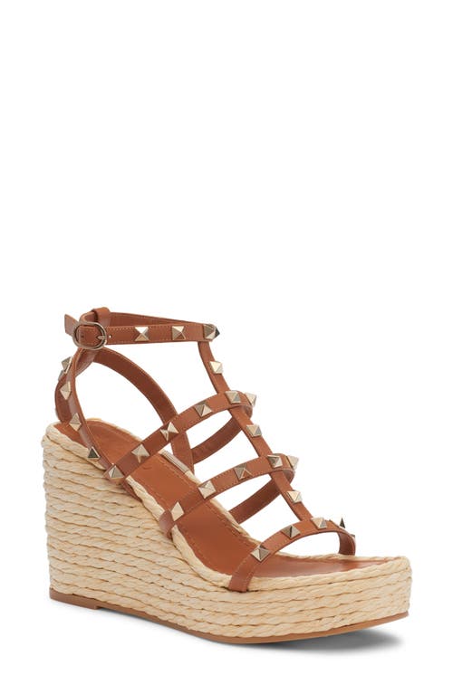 Valentino Garavani Rockstud Espadrille Wedge Sandal In Almond Beige/naturale