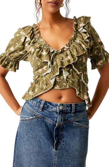 Ruffle Crop Top Clothing in PALM BEACH FLORAL - Get great deals at