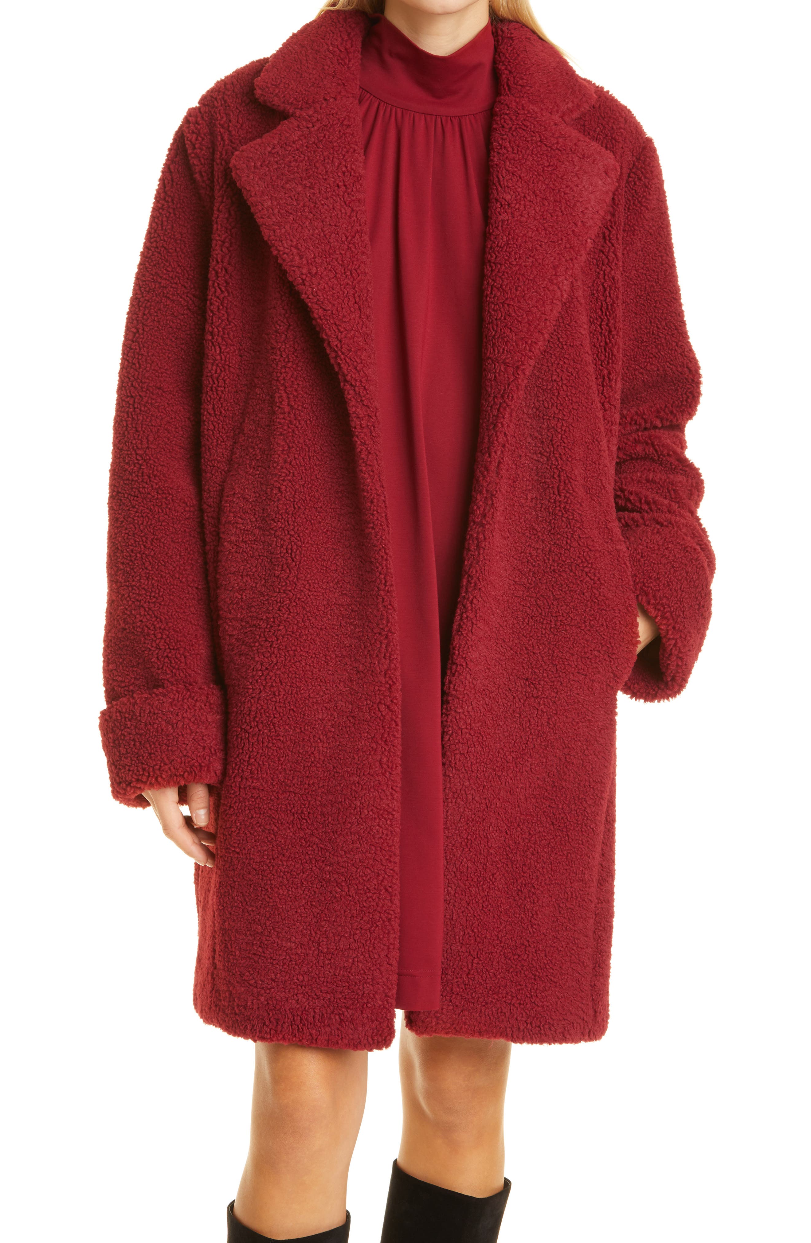 red teddy coat long