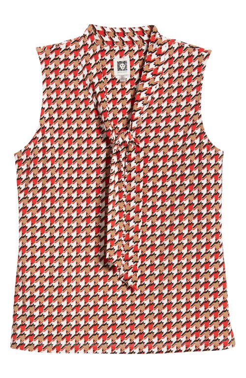 Shop Anne Klein Print Tie Neck Sleeveless Top In Bright Crimson Multi