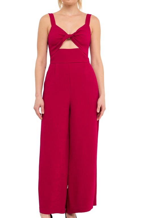 Endless Rose Plissé Cutout Wide Leg Jumpsuit In Violet