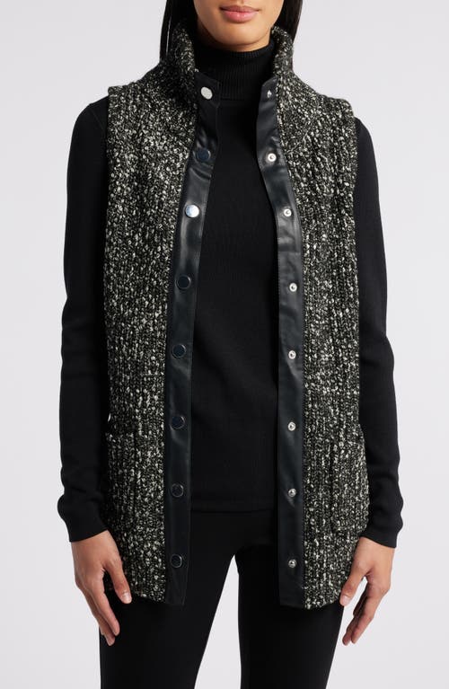 Shop Anne Klein Faux Leather Trim Bouclé Vest In Anne Black/anne White