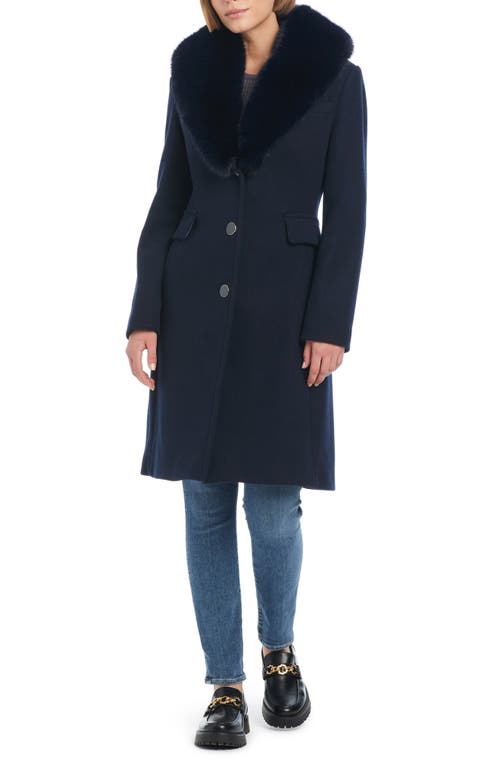 Kate Spade New York Wool Blend Coat With Removable Faux Fur Collar In Midnight Navy