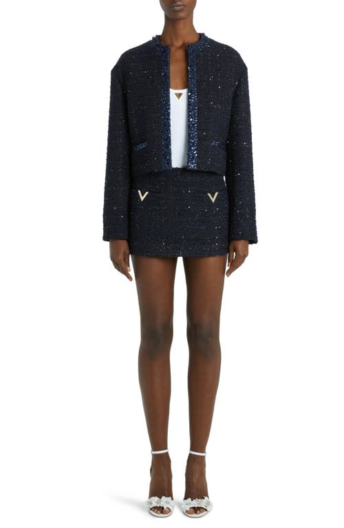 Shop Valentino Garavani Sequin Metallic Tweed Jacket In Navy Lurex/navy