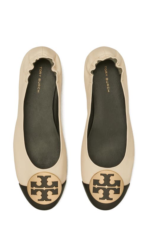 Shop Tory Burch Claire Cap Toe Ballet Flat In New Cream/black/gold