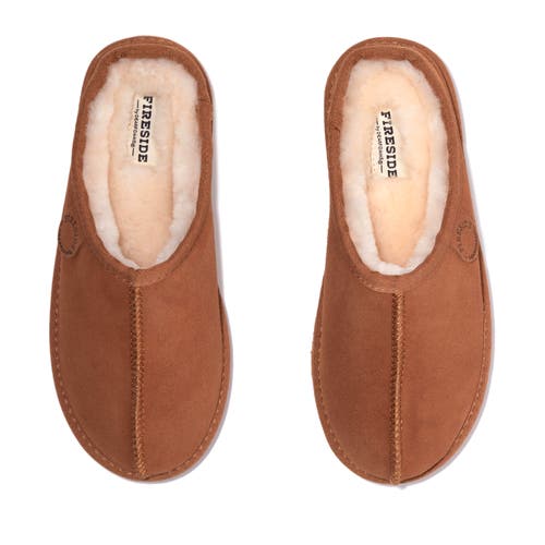 Dearfoams Fireside Greta Genuine Shearling Clog Slipper In Chestnut
