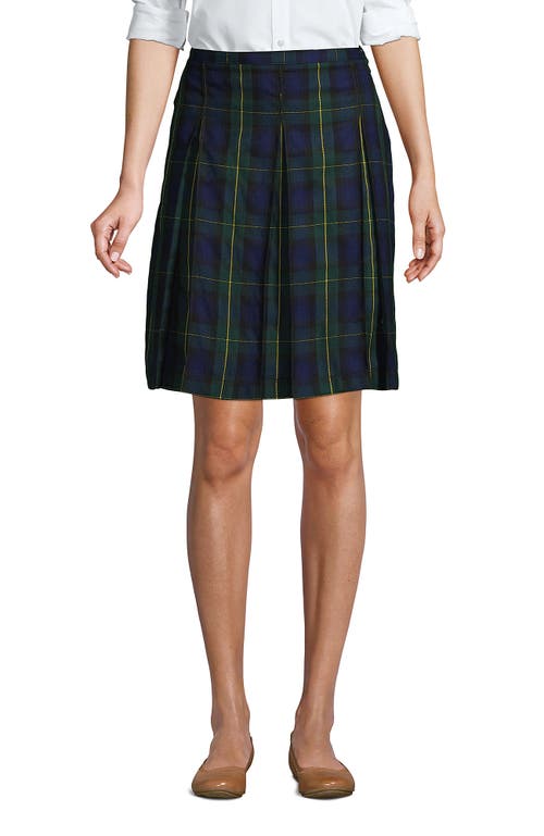Lands' End School Uniform Young Plaid Box Pleat Skirt Top Of The Knee In Hunter/classic Navy Plaid