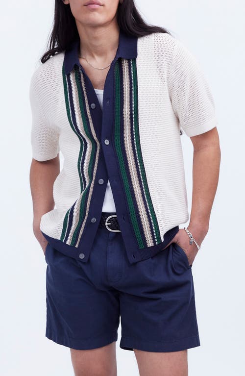 Stripe Open Stitch Cotton & Linen Button-Up Shirt in Vintage Lace