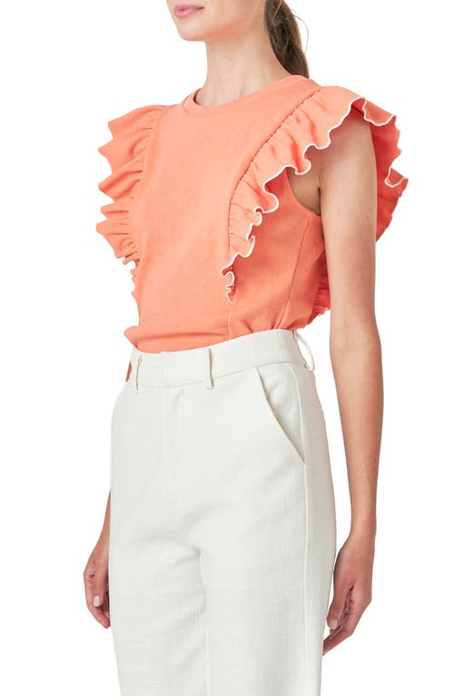 English Factory Merrow Ruffle Top In Coral Peach/white