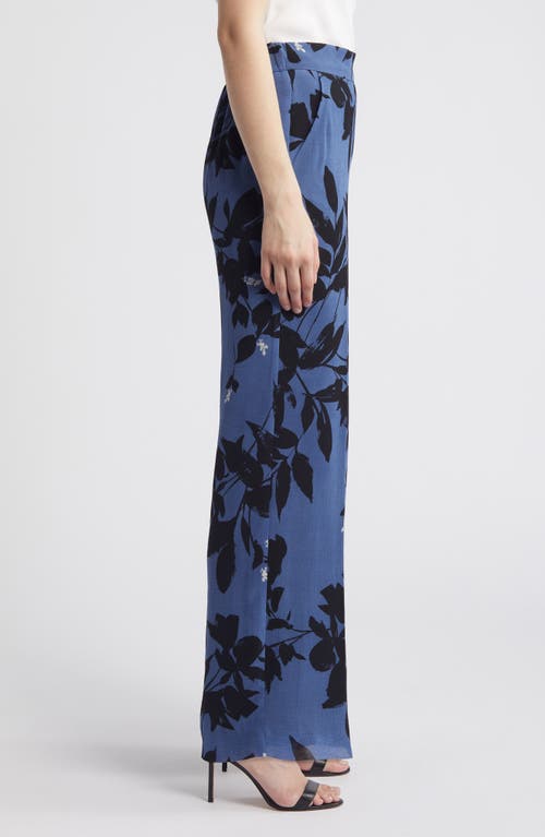 Anne Klein Floral Wide Leg Pants In Blu Jay/anne Black Multi