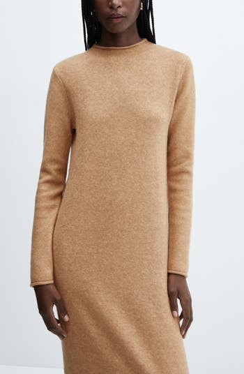 Topshop Long Sleeve Funnel Neck Rib Sweater Dress