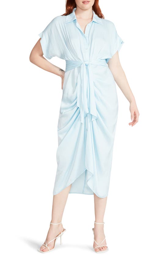 Steve Madden Tori Tie Waist Midi Shirtdress In Light Blue