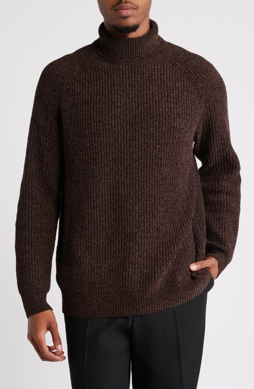 Shop Open Edit Chenille Turtleneck Sweater In Brown Bean