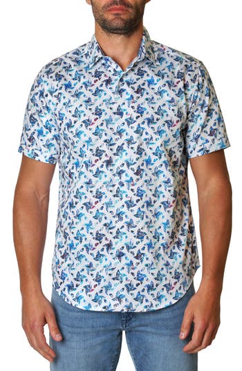 Robert Graham Lucero Pinwheel Short Sleeve Woven Button-up Shirt In Blue Multi